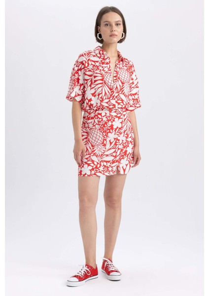 Tropikal Desenli Mini Şort Etek A9140AX23SM