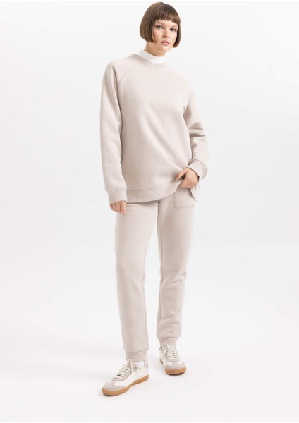 Oversize Geniş Kalıp Bisiklet Yaka Kalın Basic Düz Sweatshirt