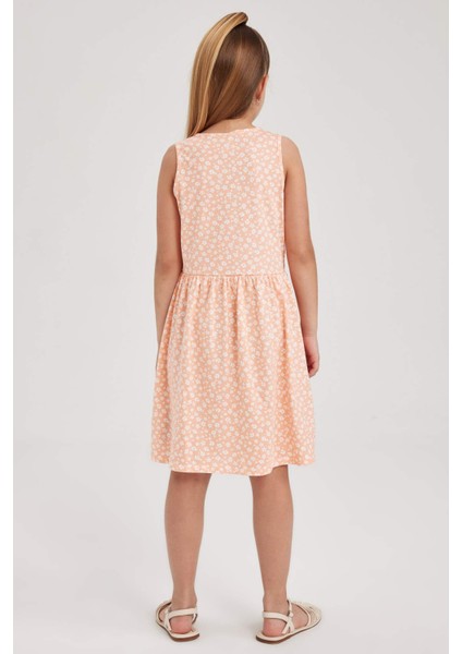 Kız Çocuk Desenli Pamuklu Kolsuz Elbise