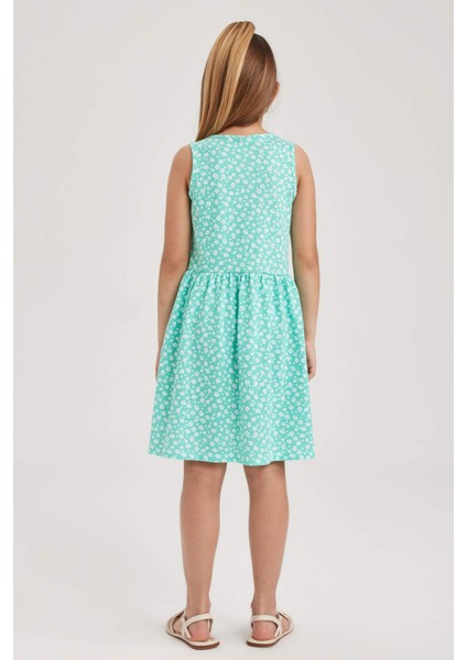 Kız Çocuk Desenli Pamuklu Kolsuz Elbise