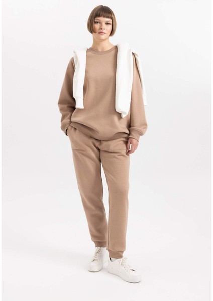 Regular Fit Jogger Kışlık Eşofman Altı Basic Düz Beli Lastikli Bağcıklı Cepli