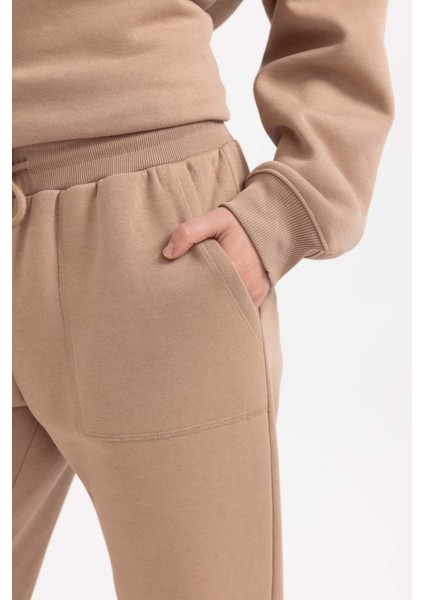 Regular Fit Jogger Kışlık Eşofman Altı Basic Düz Beli Lastikli Bağcıklı Cepli