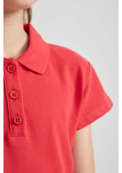 Kız Çocuk Pamuklu Kısa Kollu Basic Düz Polo Tişört B0671A8NS