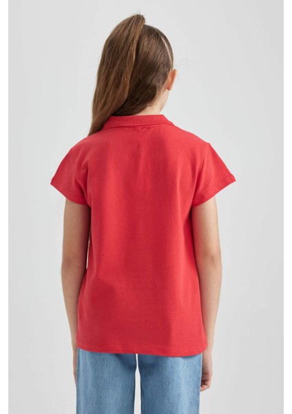 Kız Çocuk Pamuklu Kısa Kollu Basic Düz Polo Tişört B0671A8NS