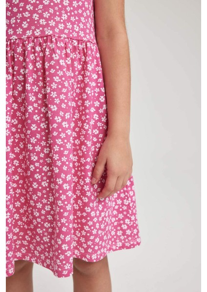 Kız Çocuk Desenli Pamuklu Kolsuz Elbise