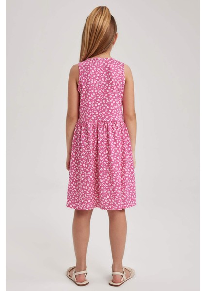 Kız Çocuk Desenli Pamuklu Kolsuz Elbise