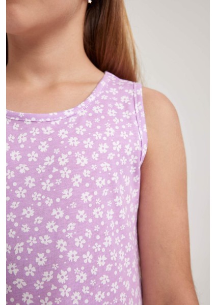 Kız Çocuk Desenli Pamuklu Kolsuz Elbise