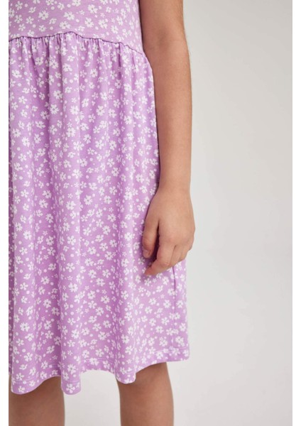 Kız Çocuk Desenli Pamuklu Kolsuz Elbise