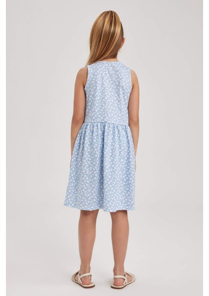 Kız Çocuk Desenli Pamuklu Kolsuz Elbise