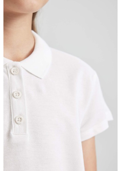 Kız Çocuk Pamuklu Kısa Kollu Basic Düz Polo Tişört