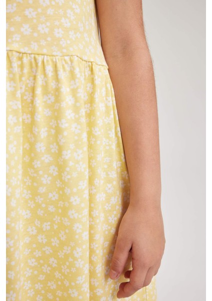 Kız Çocuk Desenli Pamuklu Kolsuz Elbise