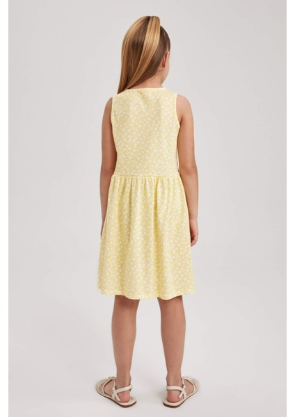 Kız Çocuk Desenli Pamuklu Kolsuz Elbise