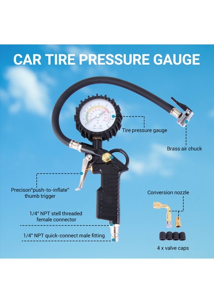 Araba Lastik Basınç Göstergesi 220 Psı Lastik Şişirme 90 Derece Vana Genişletici Hava Kompresörü Araba Motosiklet Bisiklet Kamyon (Yurt Dışından) fırsatları