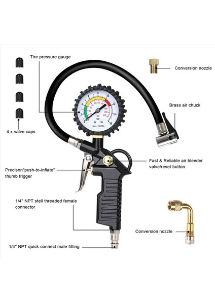 2x Lastik Basınç Göstergesi 220 Psı Lastik Şişiricisi Araba Motosiklet Bisiklet Kamyonu Için 90 Derece Valf Genişletici Hava Kompresörü (Yurt Dışından) fırsatları