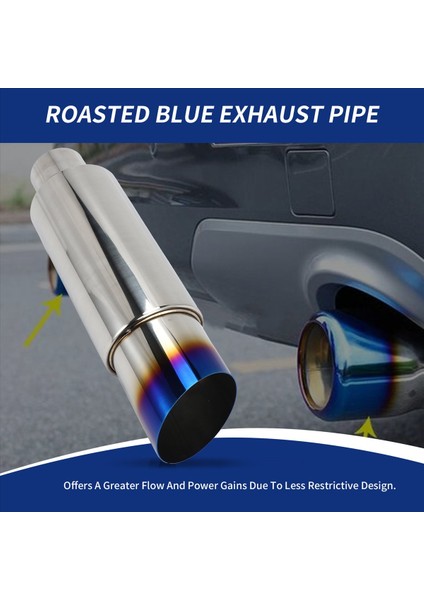 Araba Evrensel Paslanmaz Çelik Arka Egzoz Borusu Kare Susturucu Kuyruk Boğaz Susturucu Uç Boru 370MM Kavrulmuş Mavi (Yurt Dışından) indirimleri