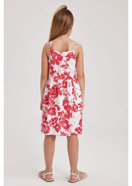 Kız Çocuk Desenli Pamuklu Askılı Elbise