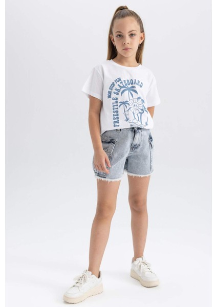 Kız Çocuk Kargo Fit Jean Şort