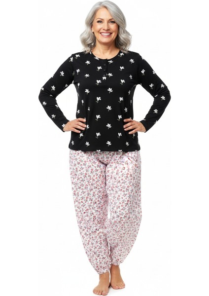 Kadın Kışlık Kadın Anne Içlik Pijama Altı %100 Pamuk Içi Miflonlu Klasik Beli Lastikli Rahat