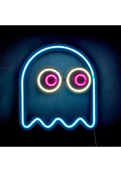 Pacman Ghost 3D Baskı Neon LED Buz Mavisi