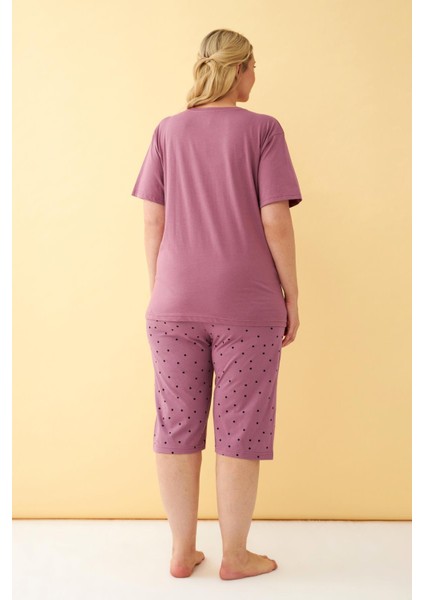 Kadın Mürdüm “make A Wish” Yazılı Büyük Beden Kapri Pijama Takımı indirimleri