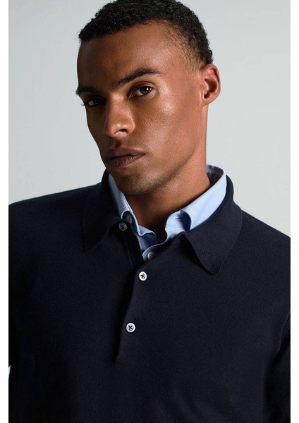 Kaşmir Pamuk Karışım Polo Yaka Lacivert Triko fırsatları