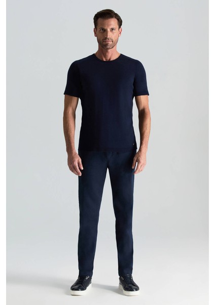 Bisiklet Yaka Lacivert Giza Pamuk Triko T-Shirt fiyatları