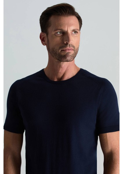 Bisiklet Yaka Lacivert Giza Pamuk Triko T-Shirt modelleri