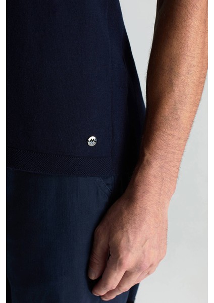 Bisiklet Yaka Lacivert Giza Pamuk Triko T-Shirt fırsatları