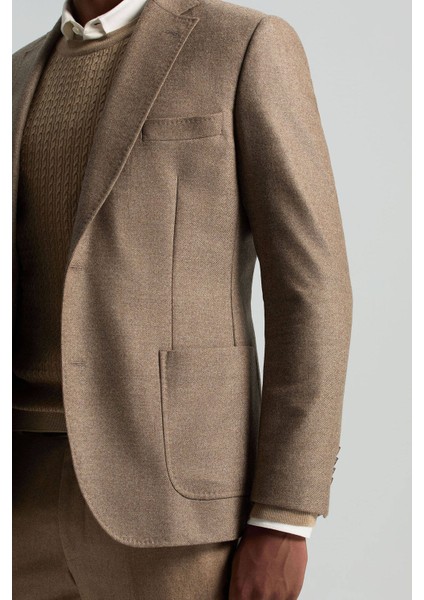 Italyan Yün Kaşmir Karışım Tütün Rengi Blazer Ceket fırsatları