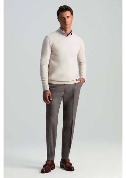 Kaşmir Pamuk Karışım Bisiklet Yaka Latte Rengi Triko fiyatları