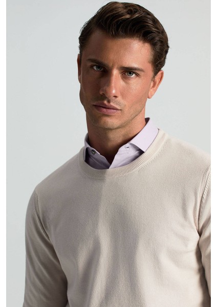 Kaşmir Pamuk Karışım Bisiklet Yaka Latte Rengi Triko fırsatları