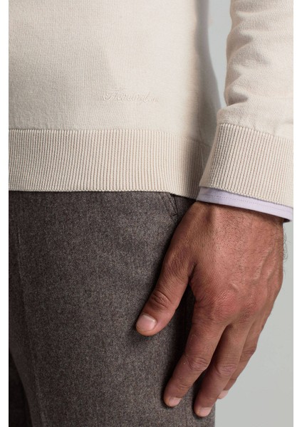 Kaşmir Pamuk Karışım Bisiklet Yaka Latte Rengi Triko indirimleri