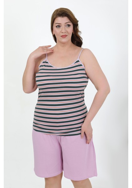 Kadın Büyük Beden Ip Askılı Penye Şortlu Takım Lila 202508 indirimleri
