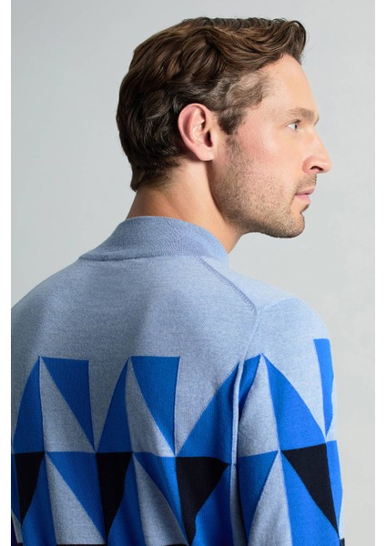 Merino Yün Lupetto Yaka Desenli Lacivert Triko fırsatları