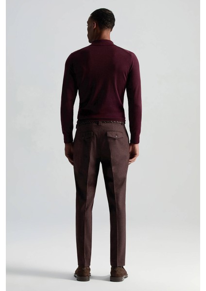 Merino Yün Ipek Karışım Polo Yaka Yarım Fermuarlı Bordo Triko fırsatları