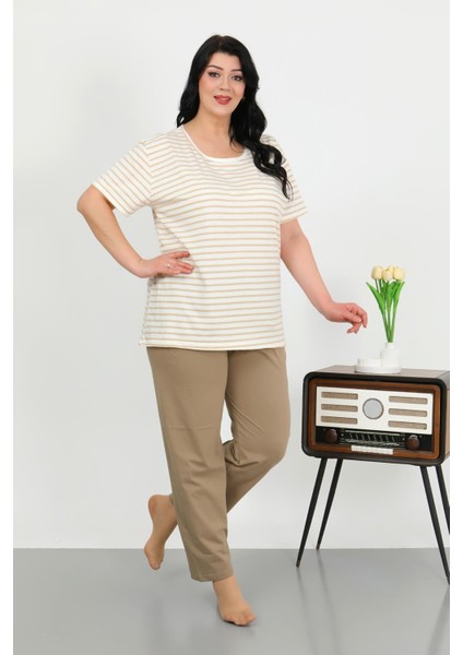 Kadın Büyük Beden Kısa Kol Penye Pijama Takımı Sütlü Kahve 202505 fiyatları