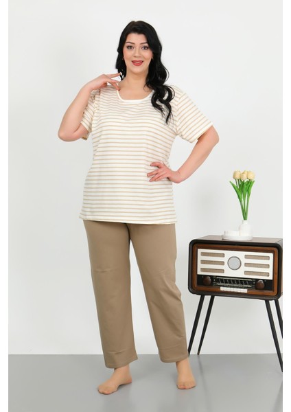 Kadın Büyük Beden Kısa Kol Penye Pijama Takımı Sütlü Kahve 202505 fırsatları