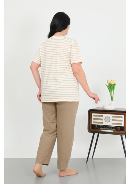 Kadın Büyük Beden Kısa Kol Penye Pijama Takımı Sütlü Kahve 202505 indirimleri