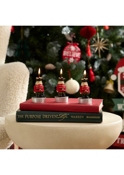 New Year Yılbaşı Nutcracker 3'lü Tealight Mum 11,5X5X7 cm