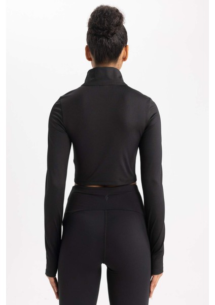 Fit Slim Fit Dar Kesim Fermuarlı Dik Yaka Sporcu Uzun Kollu Tişört