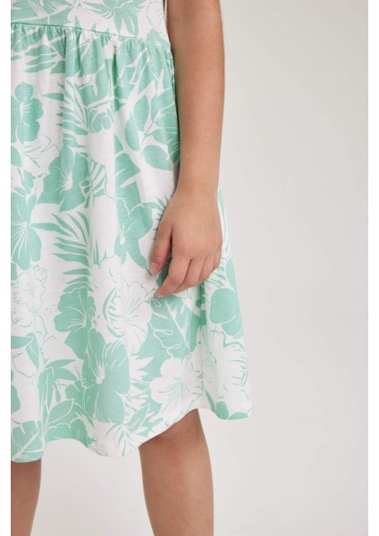 Kız Çocuk Desenli Pamuklu Askılı Elbise