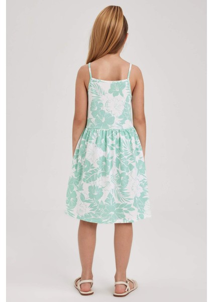 Kız Çocuk Desenli Pamuklu Askılı Elbise