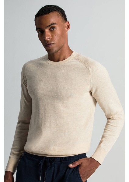 Merino Yün Açık Bej Bisiklet Yaka Triko fiyatları