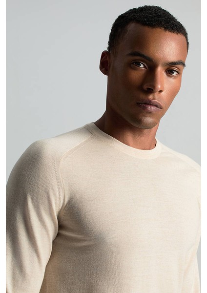 Merino Yün Açık Bej Bisiklet Yaka Triko indirimleri