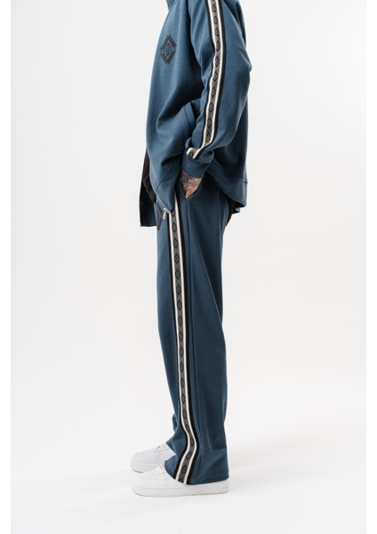 Erkek Şerit Detaylı Kışlık Doubleface Baggy Eşofman Altı Petrol modelleri