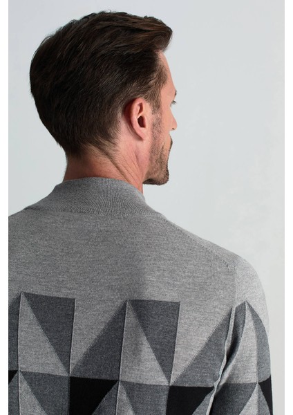 Merino Yün Lupetto Yaka Desenli Siyah Triko indirimleri