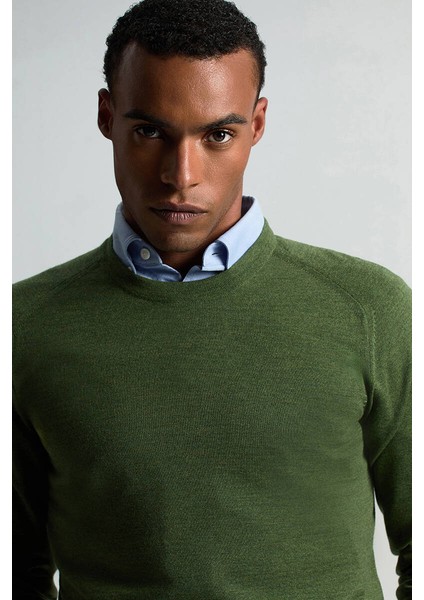 Merino Yün Açık Yeşil Bisiklet Yaka Triko modelleri