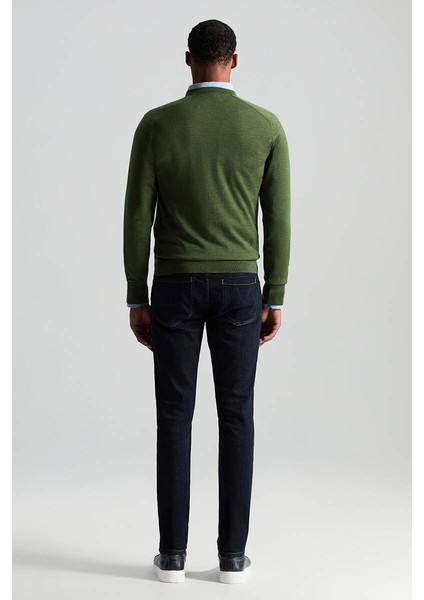 Merino Yün Açık Yeşil Bisiklet Yaka Triko fırsatları