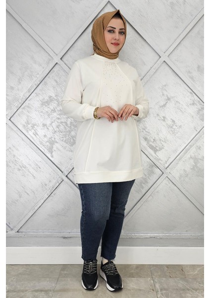 Kadın Nervür Dikim Taş Detaylı Tesettür Tunik fiyatları