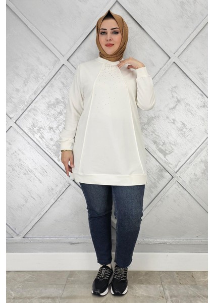 Kadın Nervür Dikim Taş Detaylı Tesettür Tunik modelleri